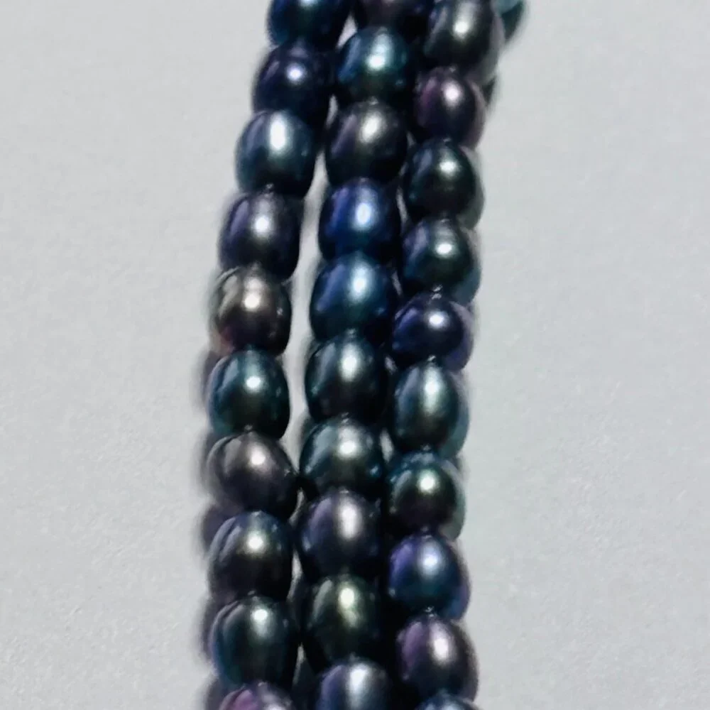 Multi Strand Peacock Pearl Necklace Blue Green Iridescent 18” - Picture 8 of 11